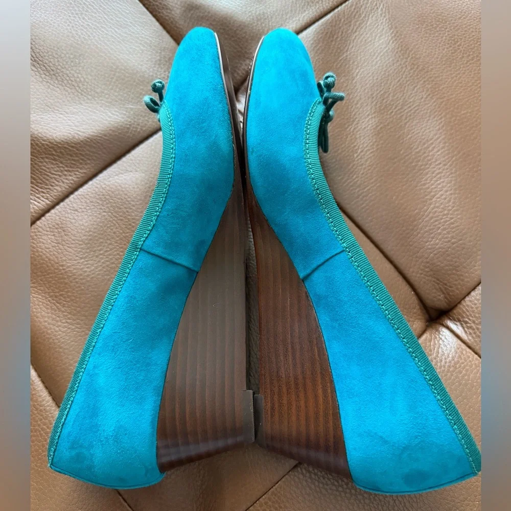 Tory Burch Turquoise Suede Ballet Wedge 7 EUC